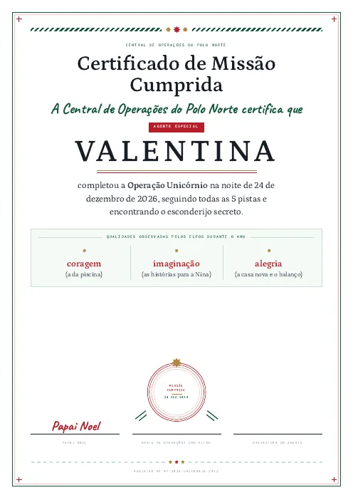 Certificado de Missão Cumprida para a criança assinar e guardar. Abre a página ampliada em nova aba.